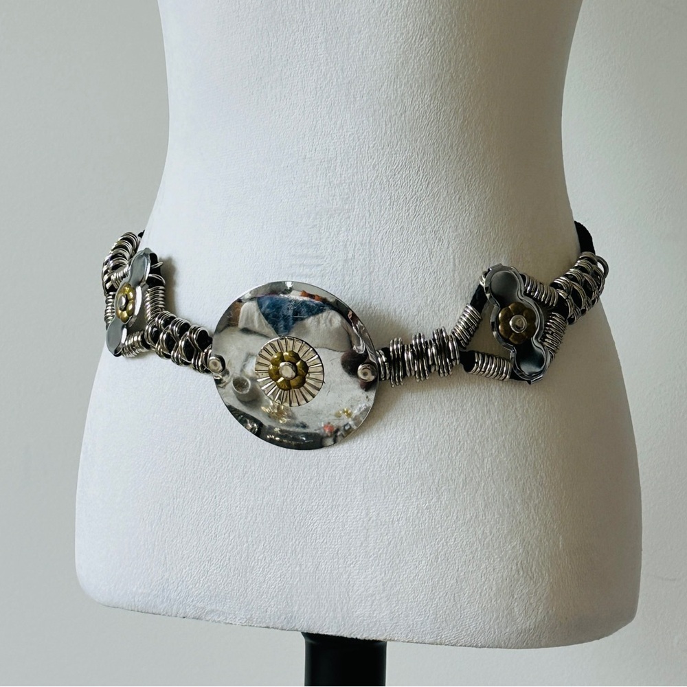 Vintage Statement Metal Medallion Belt | Sculptural Mixed Metal Waist Belt - Picture 9 of 9